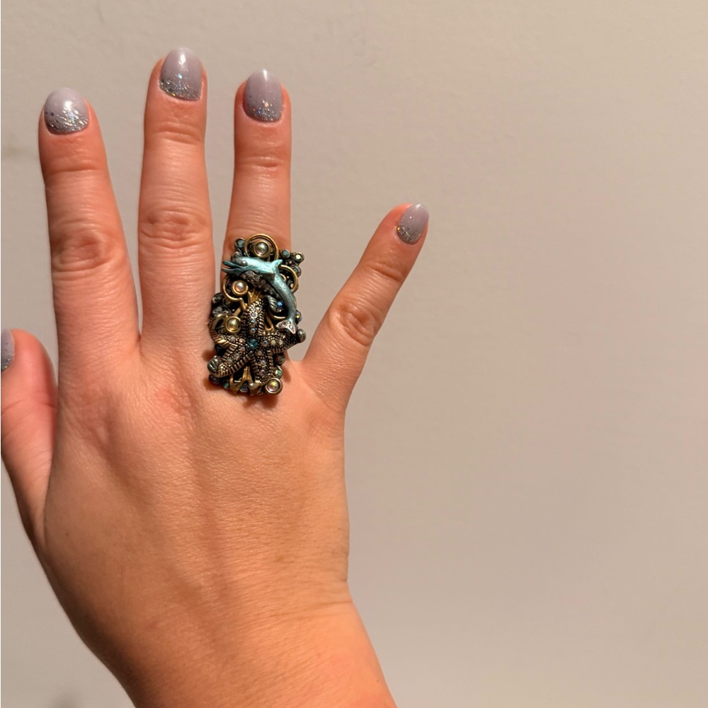 Elegant Blue and Gold Statement Ring